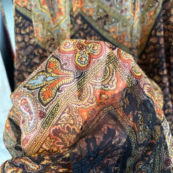 Wd•Ny 100% Silk Black Multicolor Paisley Patchwork Lace Hem Boho Maxi Skirt 12 - Picture 8 of 14